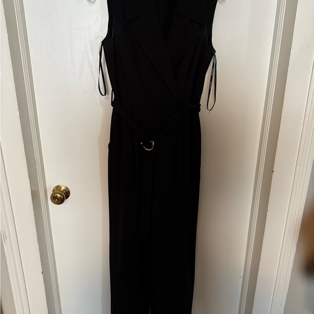 Calvin Klein Black Textured Jumpsuit with Belt